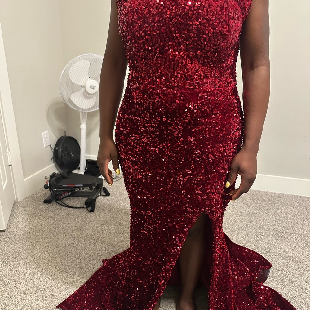 Elegant Red Sequin Evening Gown